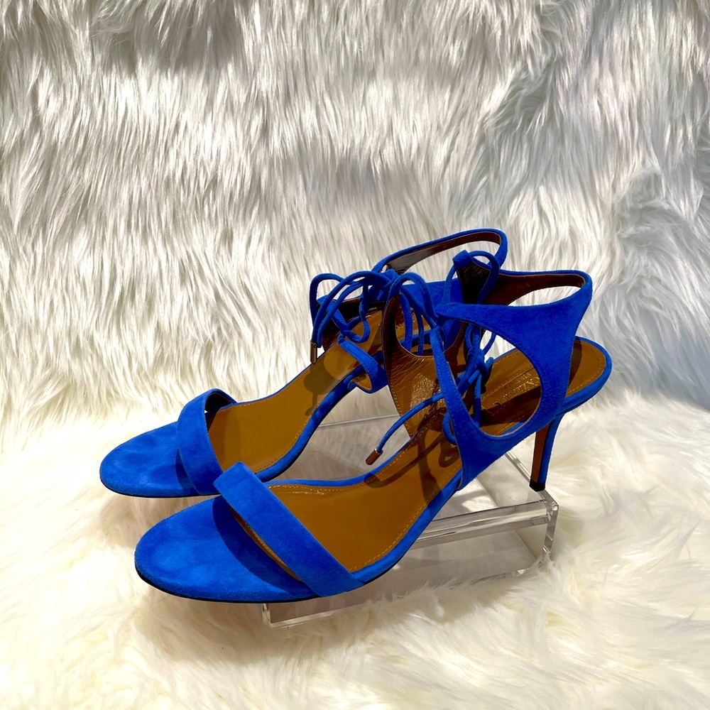 Gently worn Aquazzura vibrant blue suede sandals